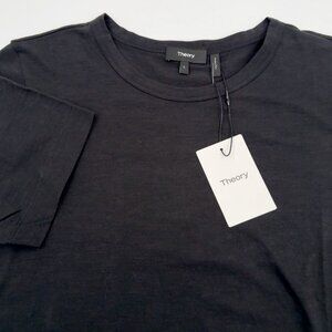NWT Theory Tilma Tee Women’s L Black Sea Slub Cotton Short Sleeve Top Casual